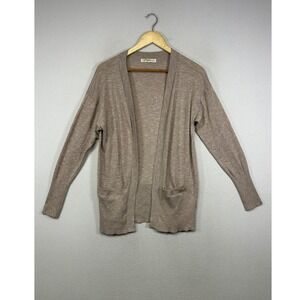Minimalist Rewind Women Large Tan Marled Open Front Pocket Knit Cardigan Sweater